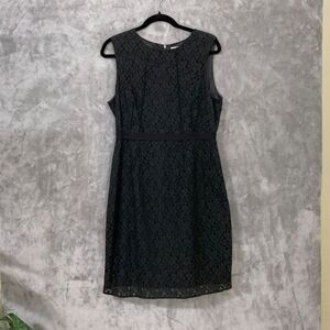 T TAHARI LBD Floral Lace Sleeveless Sheath Dress petite women’s size 14P Black